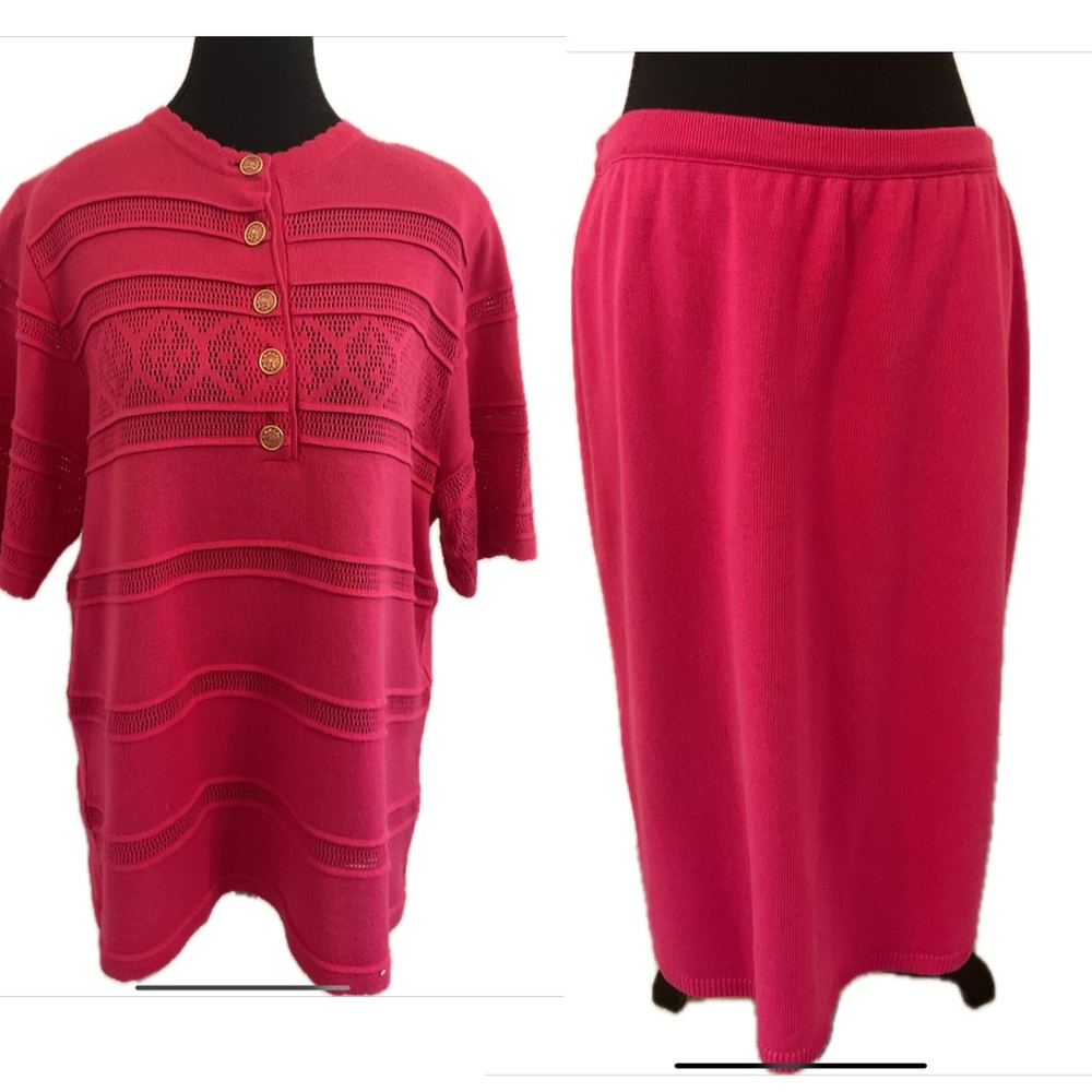 LUCIA Elegant  Fuchsia Buttoned Knit Skirt & Top Set